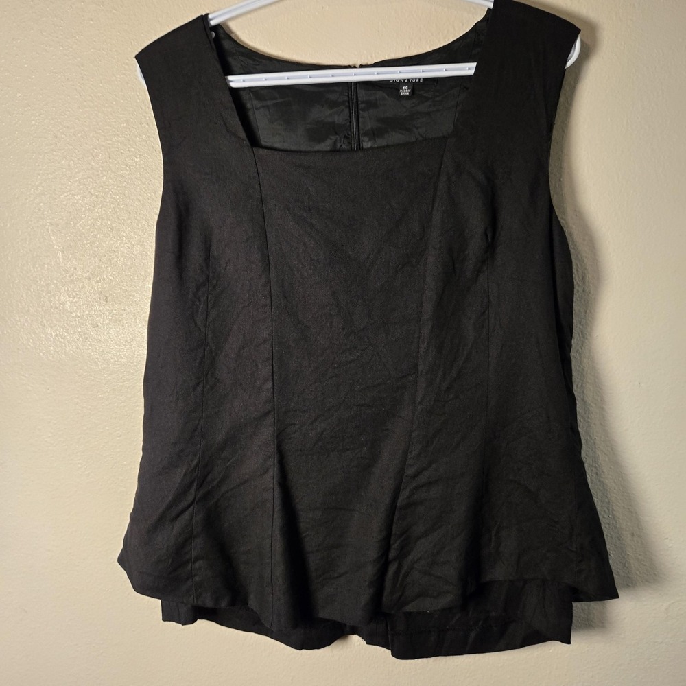 Eric SIGNATURE Blouse Womens 14 Black‎ Sleeveless Square Neck Lined Top Back Zip